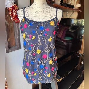 ANN TAYLOR embroidered floral spaghetti strap tank top L.